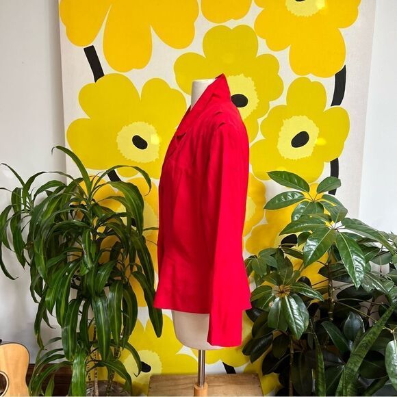 Killer Cherry Red Vintage 1980s Pearl Button Peplum Blazer Jacket Blouse - Picture 3 of 6